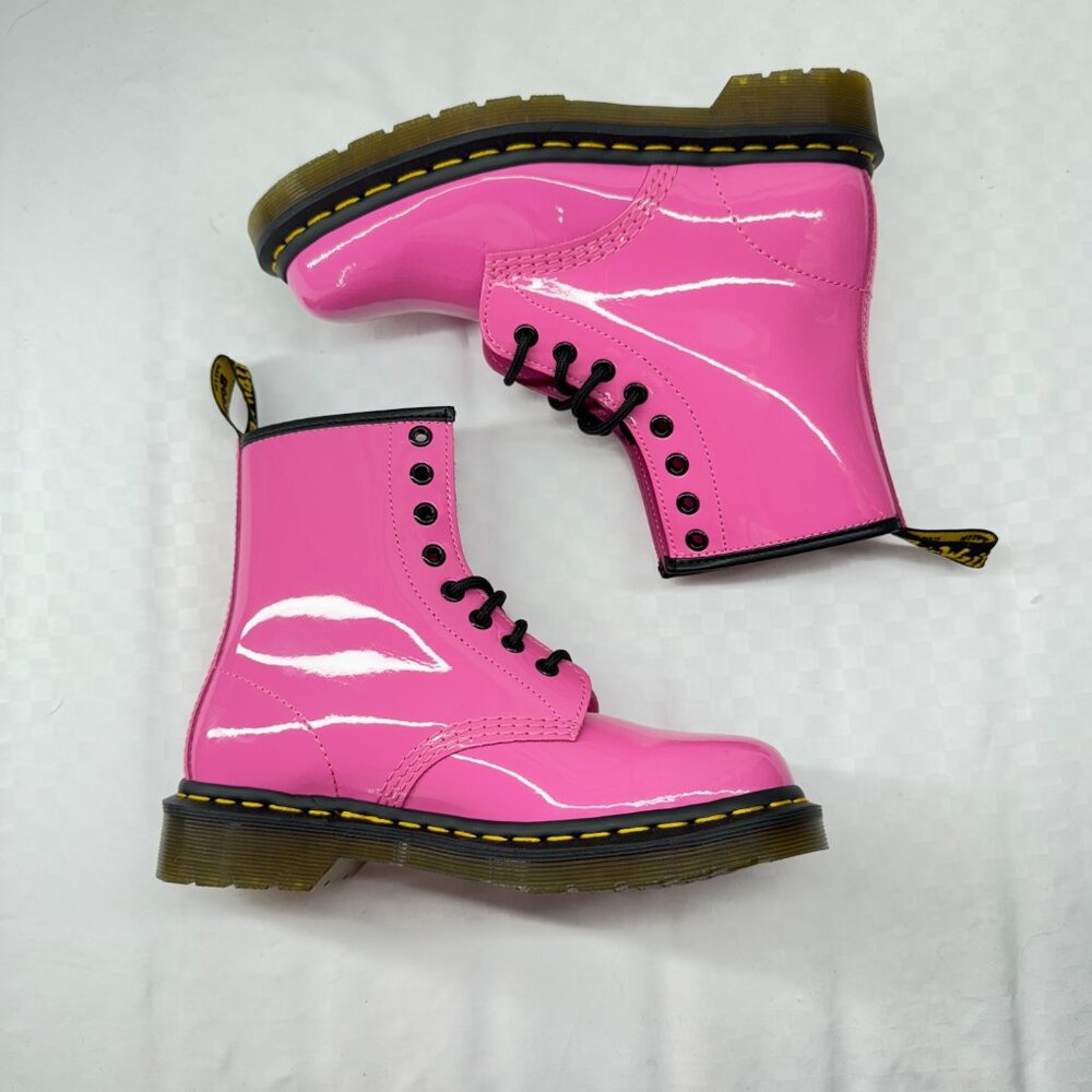 Dr. Martens 1460 Women's Patent Leather Lace Up Boots in Thrift Pink - Picture 7 of 13